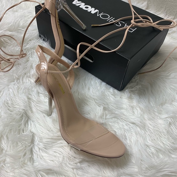 Nude Patent Lace Up Heels - Picture 2 of 5